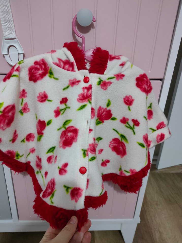 Kız Çocuk Kapüşonlu Çiçekli Pelerin - Görsel 3