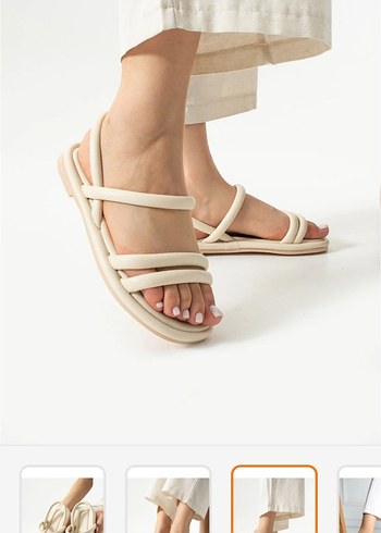 Krem bantlı  kadın sandalet - Görsel 3