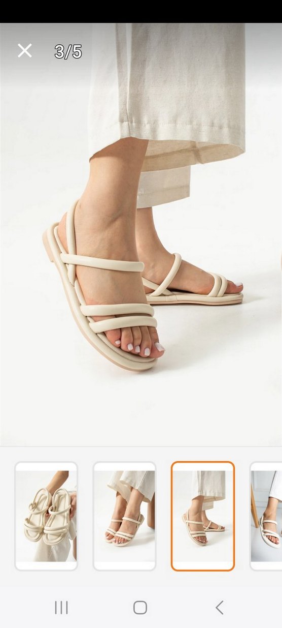 Krem bantlı  kadın sandalet - Görsel 3