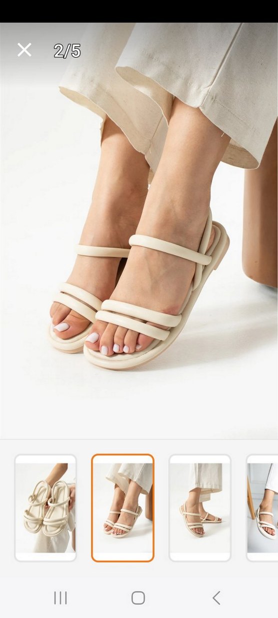 Krem bantlı  kadın sandalet - Görsel 2