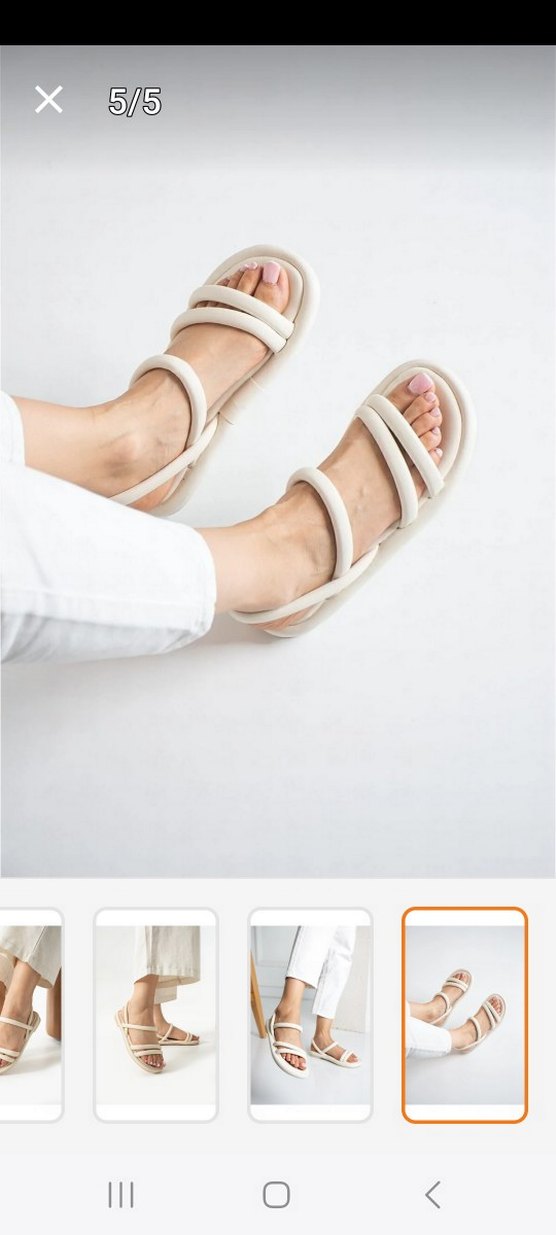 Krem bantlı  kadın sandalet - Görsel 5