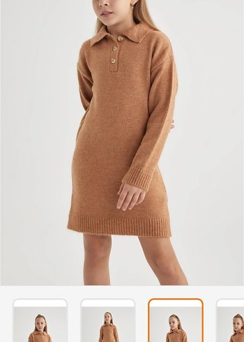 defacto kız cocuk 13-14 yas polo yaka  uzun kollu triko elbise - Görsel 3