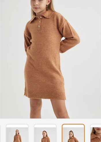 defacto kız cocuk 13-14 yas polo yaka  uzun kollu triko elbise - Görsel 4