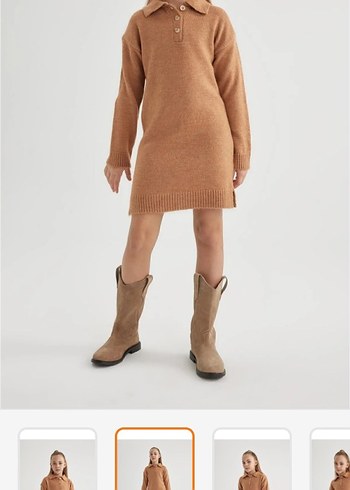 defacto kız cocuk 13-14 yas polo yaka  uzun kollu triko elbise - Görsel 2