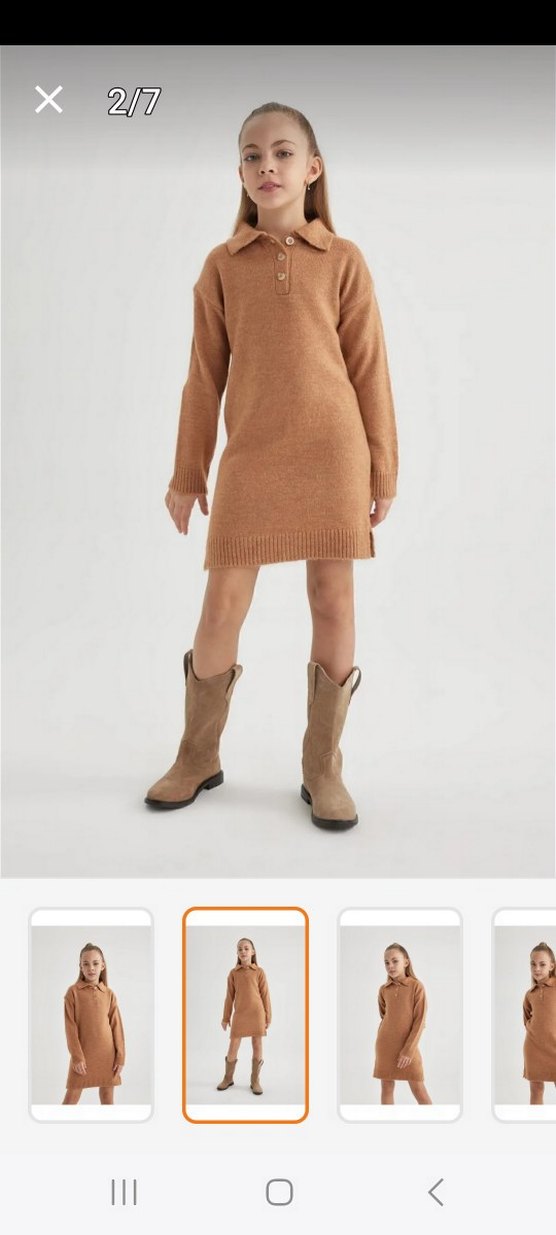 defacto kız cocuk 13-14 yas polo yaka  uzun kollu triko elbise - Görsel 2