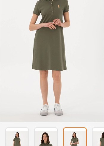 U.S.Polo Assn Kadın koyu haki polo yaka mini boy  örme elbise - Görsel 3