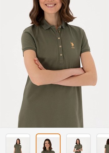 U.S.Polo Assn Kadın koyu haki polo yaka mini boy  örme elbise - Görsel 2
