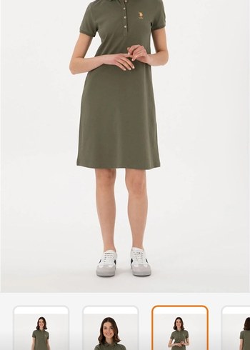 U.S.Polo Assn Kadın koyu haki polo yaka mini boy  örme elbise - Görsel 4