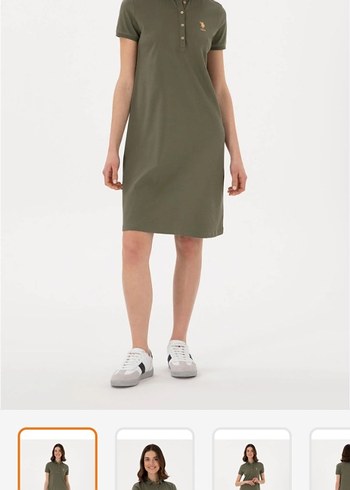 U.S.Polo Assn Kadın koyu haki polo yaka mini boy  örme elbise - Görsel 5