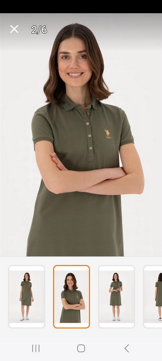 U.S.Polo Assn Kadın koyu haki polo yaka mini boy  örme elbise - Görsel 2