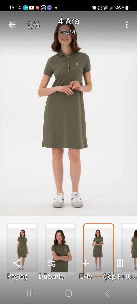 U.S.Polo Assn Kadın koyu haki polo yaka mini boy  örme elbise - Görsel 4