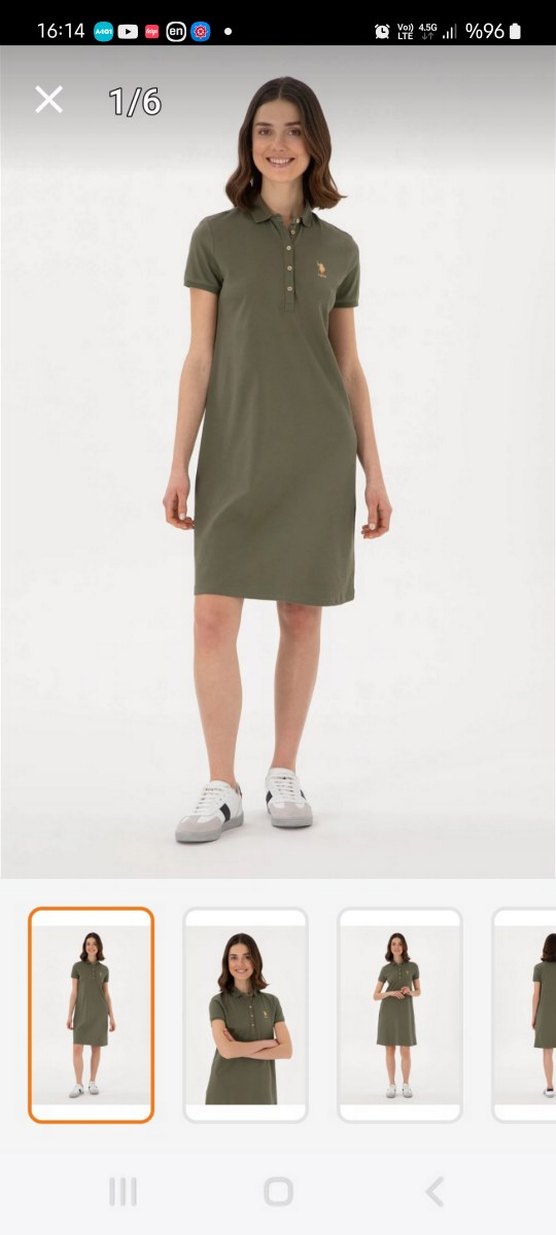 U.S.Polo Assn Kadın koyu haki polo yaka mini boy  örme elbise - Görsel 5