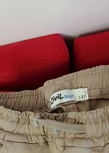 7 Yaş Beden Erkek Çocuk Bej Beli Lastikli Pantolon