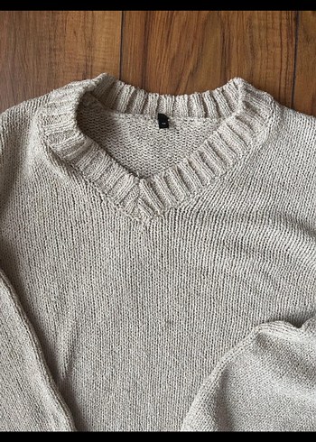 Bej V Yakalı Örgü Kadın Kazak - Görsel 5