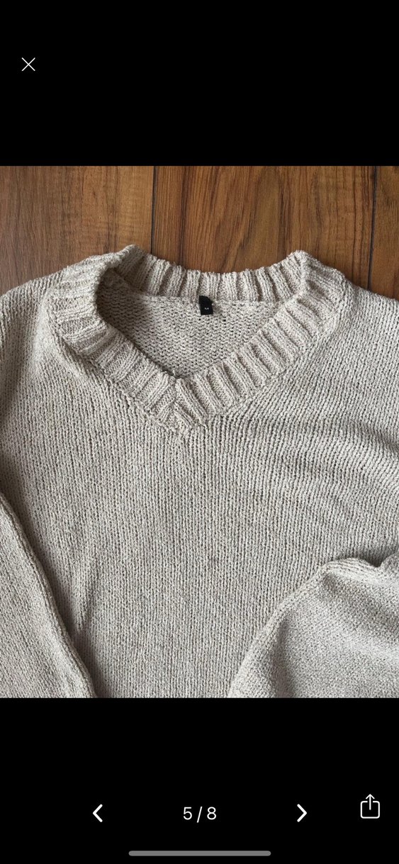 Bej V Yakalı Örgü Kadın Kazak - Görsel 5