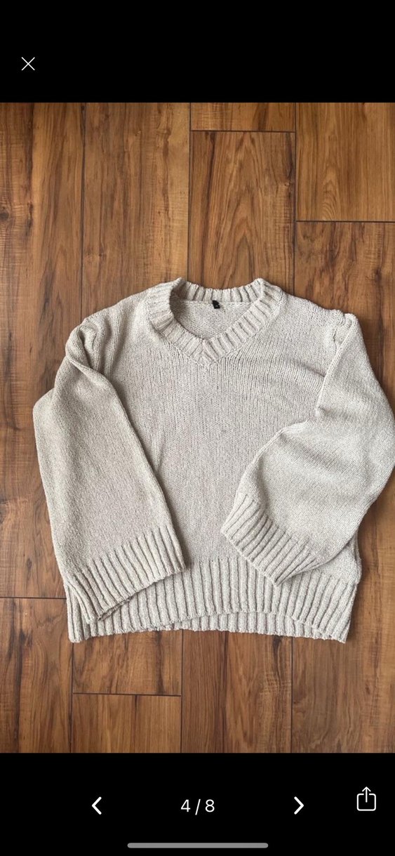 Bej V Yakalı Örgü Kadın Kazak - Görsel 4