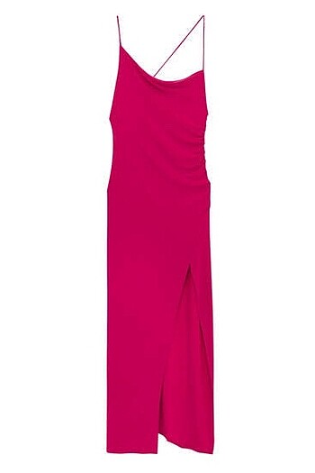 s Beden Pull & Bear Fuşya Askılı Midi Elbise