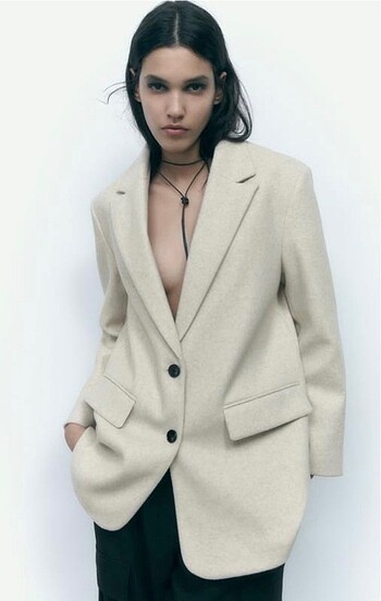 xs Beden Zara Bej Dokulu Oversize Blazer