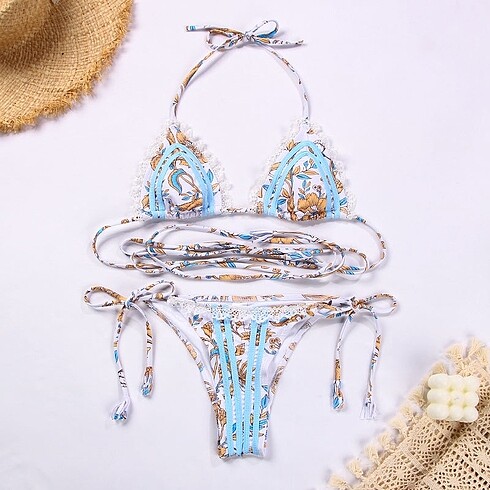 s Beden Dantel detayli ipli bikini set