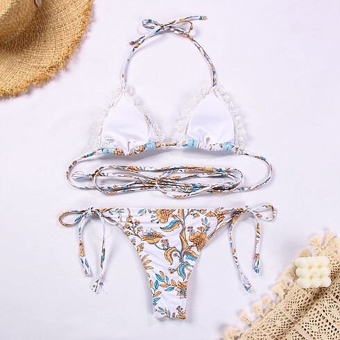 s Beden mavi Renk Dantel detayli ipli bikini set