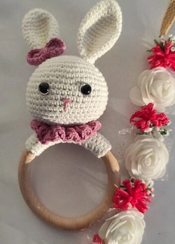  Beden Örgü amigurumi çıngırak ve emzik zinciri seti