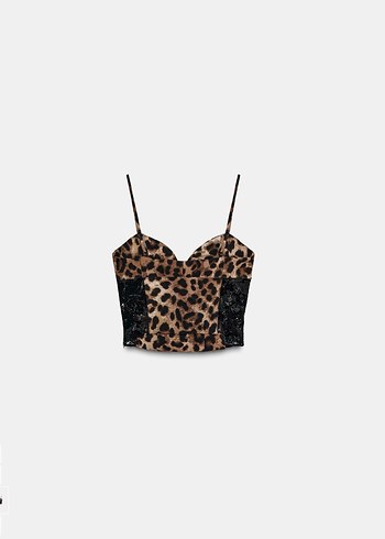 Zara Hayvan Desenli Dantelli Top Leopar - Görsel 2