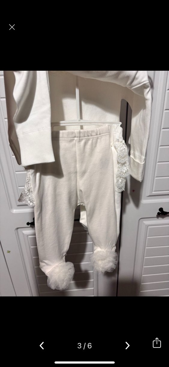 Beyaz Dantelli Uzun Kollu Bebek Kıyafet Seti - Görsel 5