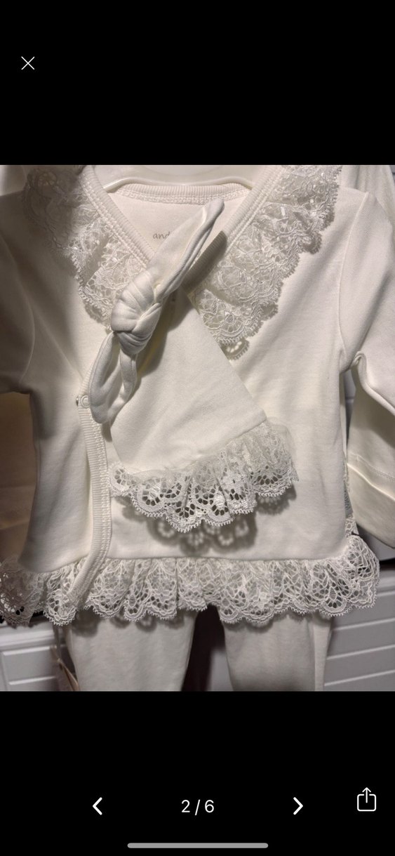 Beyaz Dantelli Uzun Kollu Bebek Kıyafet Seti - Görsel 2