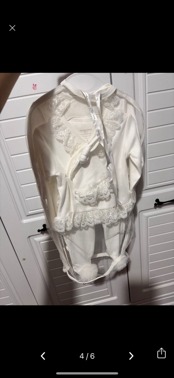 Beyaz Dantelli Uzun Kollu Bebek Kıyafet Seti - Görsel 4