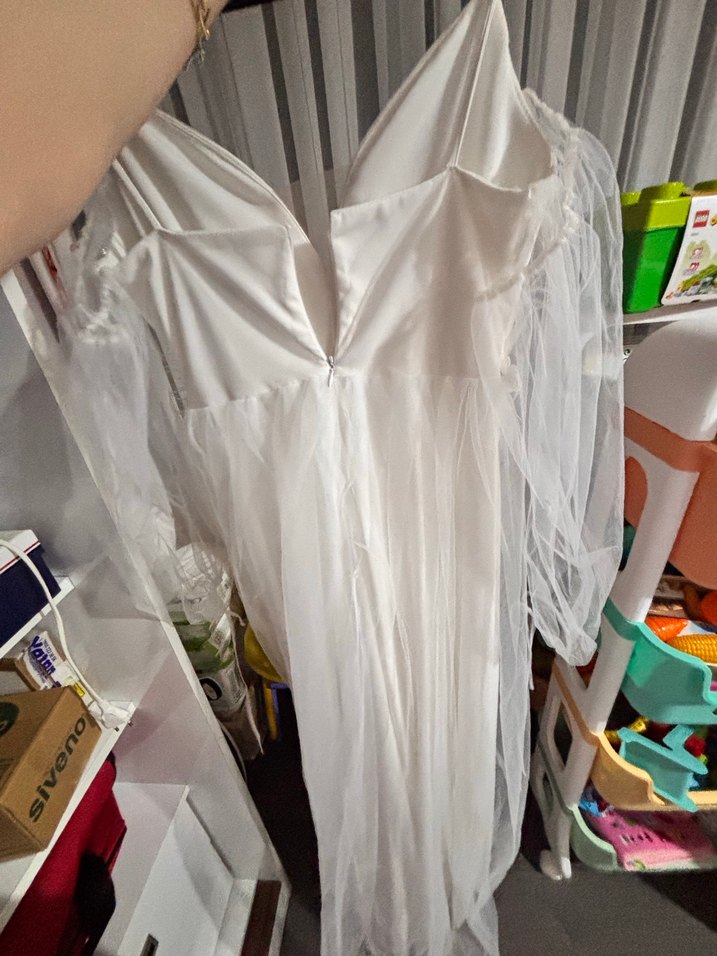 Bohem V Yaka Uzun Beyaz Gelinlik - Görsel 3