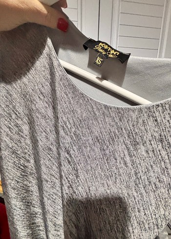 Gri Drapeli Kolsuz Midi Triko Elbise - Görsel 2