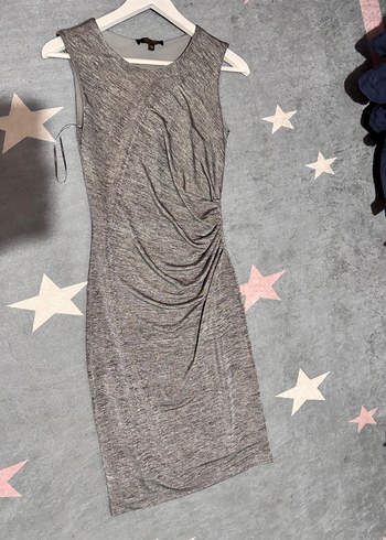 Gri Drapeli Kolsuz Midi Triko Elbise - Görsel 3