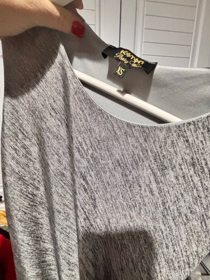 Gri Drapeli Kolsuz Midi Triko Elbise - Görsel 2