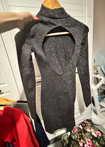 Siyah Balıkçı Yaka Uzun Kollu Midi Elbise - Görsel 3