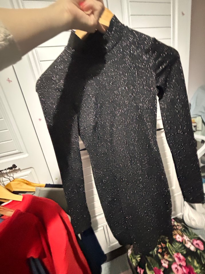 Siyah Balıkçı Yaka Uzun Kollu Midi Elbise - Görsel 2