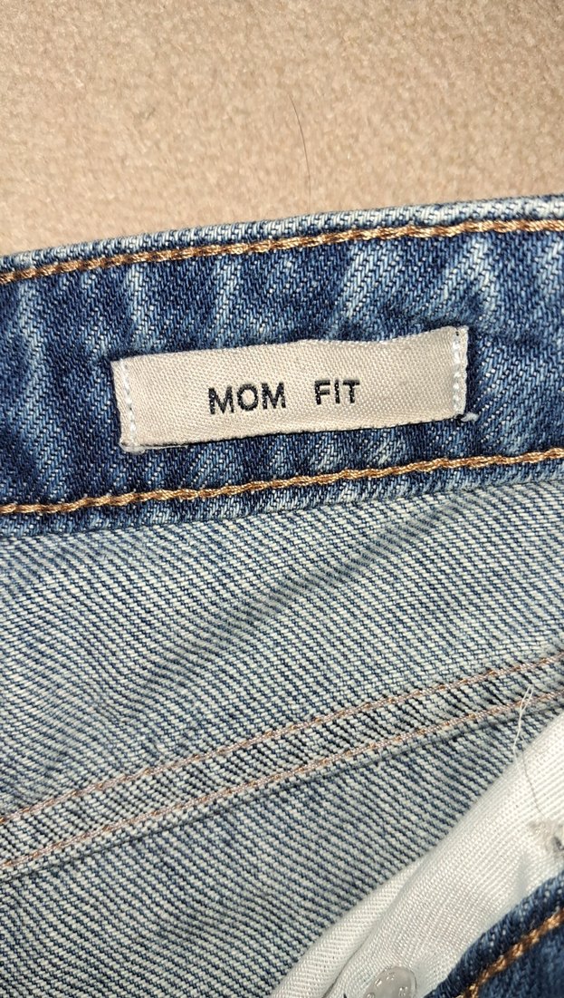 yuksrk bel mom fit Kadın Gri Mavi Normal Boy Denim Pantolon - Görsel 4