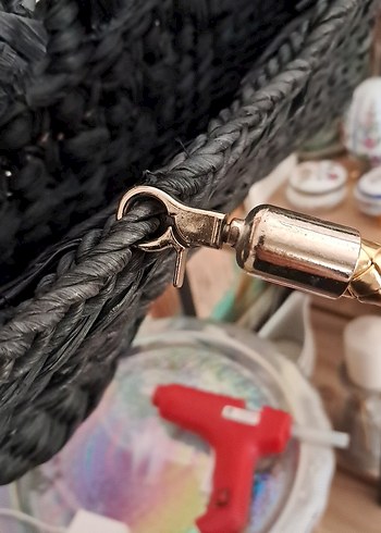 Siyah hasir el cantasi Zincir Detaylı Örgü Siyah Kadın Çanta - Görsel 5