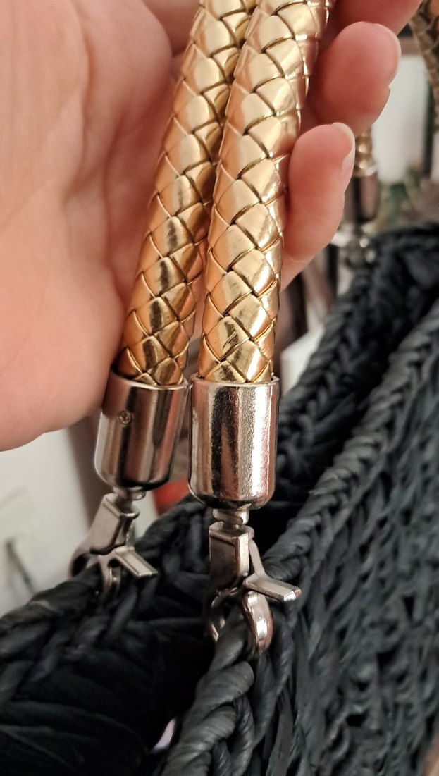 Siyah hasir el cantasi Zincir Detaylı Örgü Siyah Kadın Çanta - Görsel 3