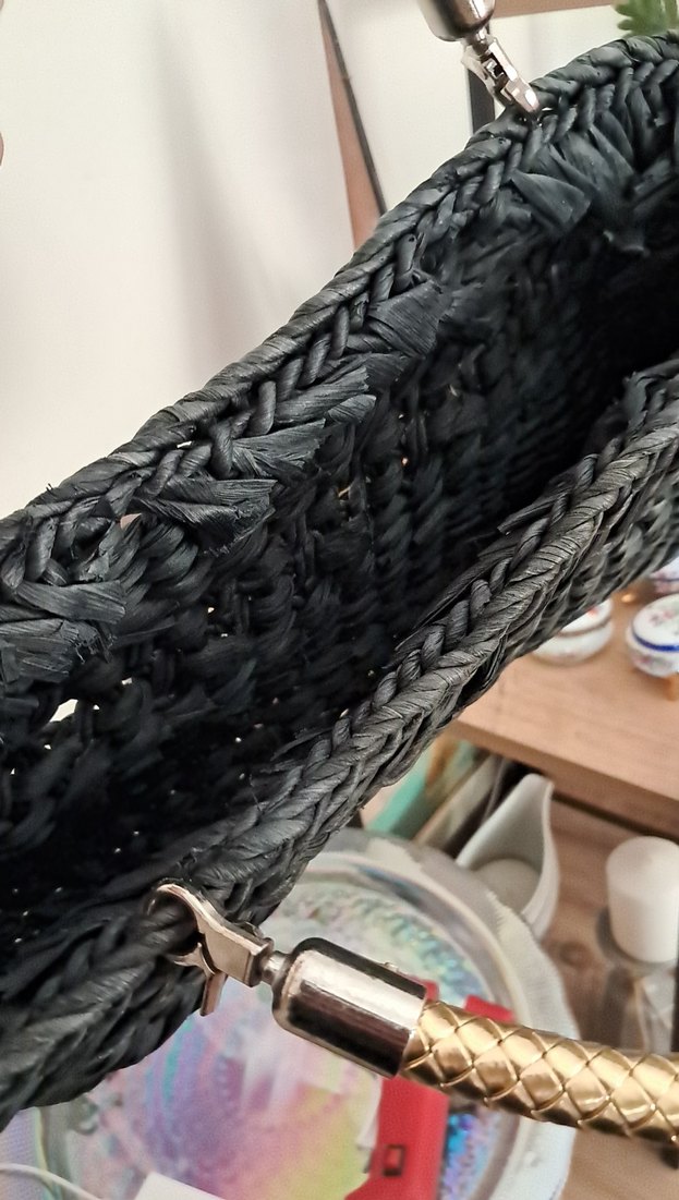 Siyah hasir el cantasi Zincir Detaylı Örgü Siyah Kadın Çanta - Görsel 4