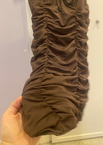H&M Kahverengi Drapeli Midi Elbise