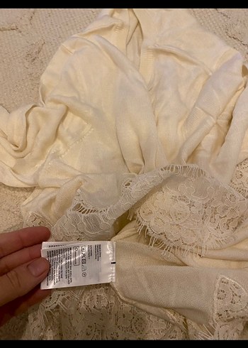 H&M Dantel Detaylı Beyaz Kadın Pamuk Kazak
