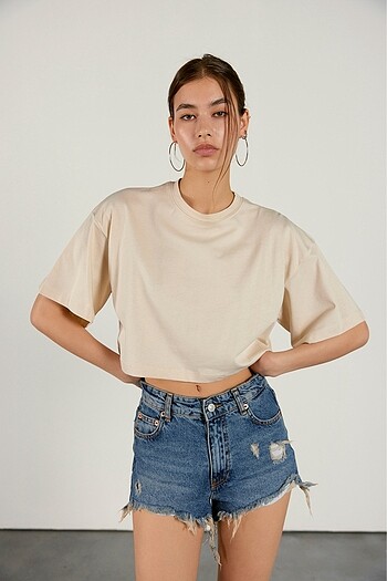 xs Beden Oversize crop top tişört