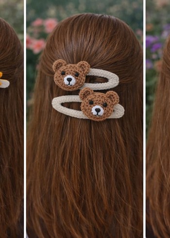 Nakışlı Örgü Ayçiçeği Bebek Toka Seti - Görsel 2