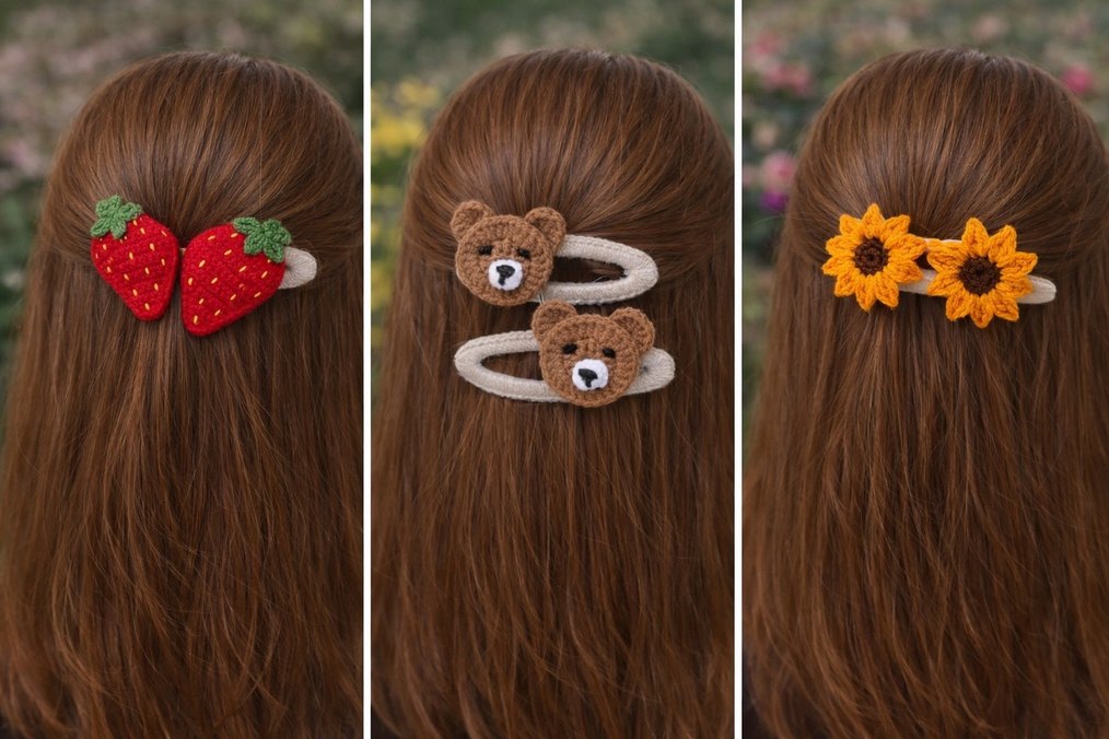 Nakışlı Örgü Ayçiçeği Bebek Toka Seti - Görsel 3