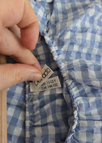 Mavi Kareli Pamuklu Kız Bluz Şort - Görsel 5