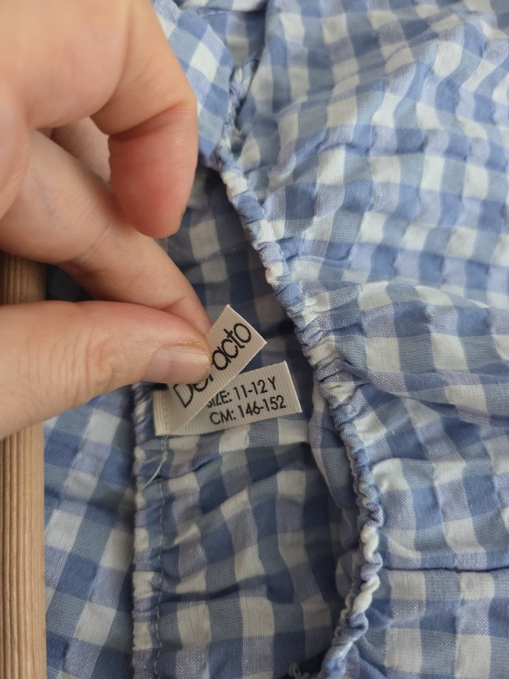 Mavi Kareli Pamuklu Kız Bluz Şort - Görsel 5