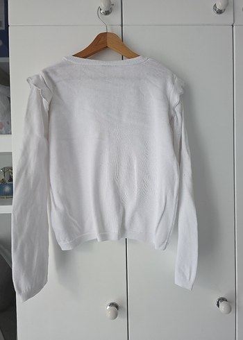 Beyaz Pamuklu Düğmeli Kız Hırka - Görsel 5