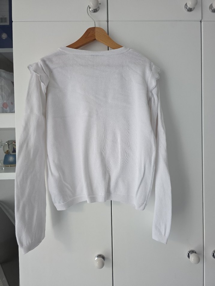 Beyaz Pamuklu Düğmeli Kız Hırka - Görsel 5