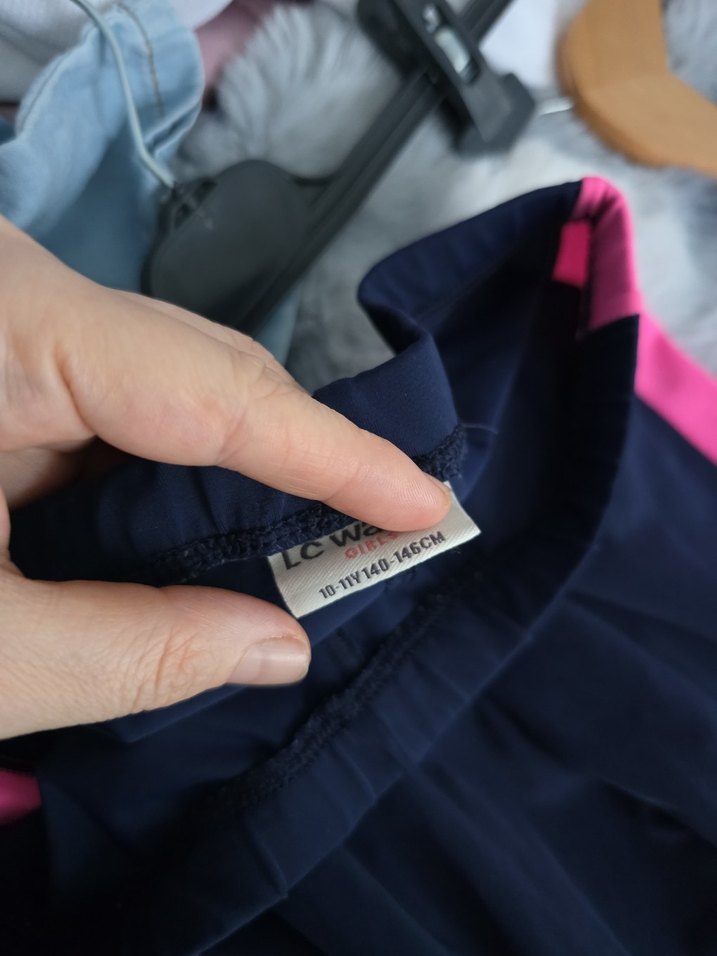 Kızlar için Elastik Bel Siyah-Pembe Dar Tayt - Görsel 4