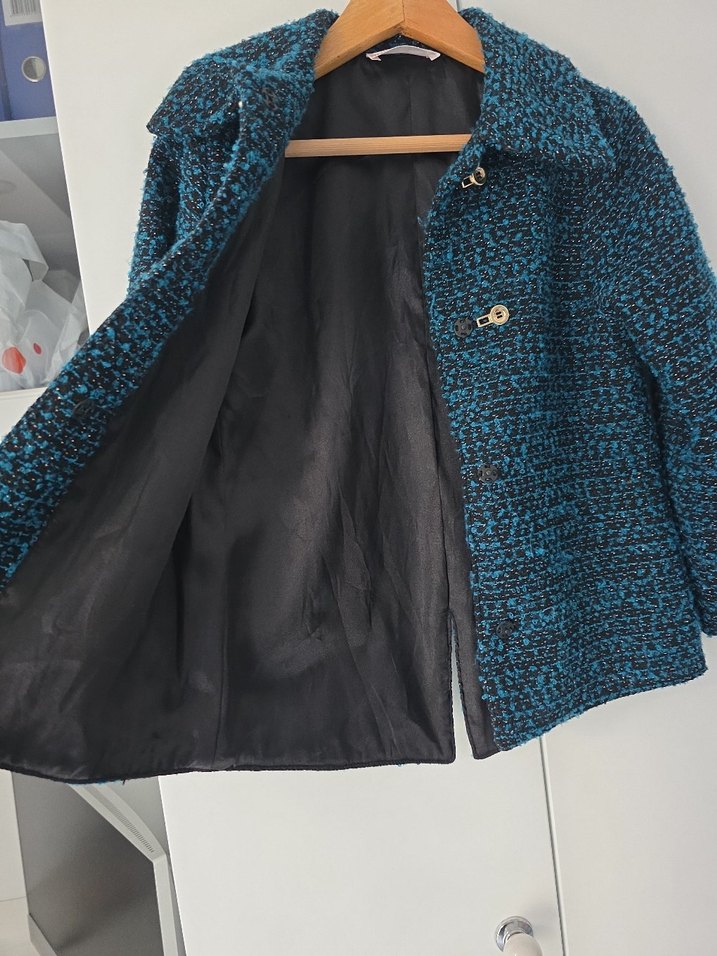 Düğmeli Lacivert Yün Ceket - Görsel 5